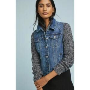 Pilcro by Anthropologie Cable Knit Sweater Sleeve Denim Jacket - Size - Small